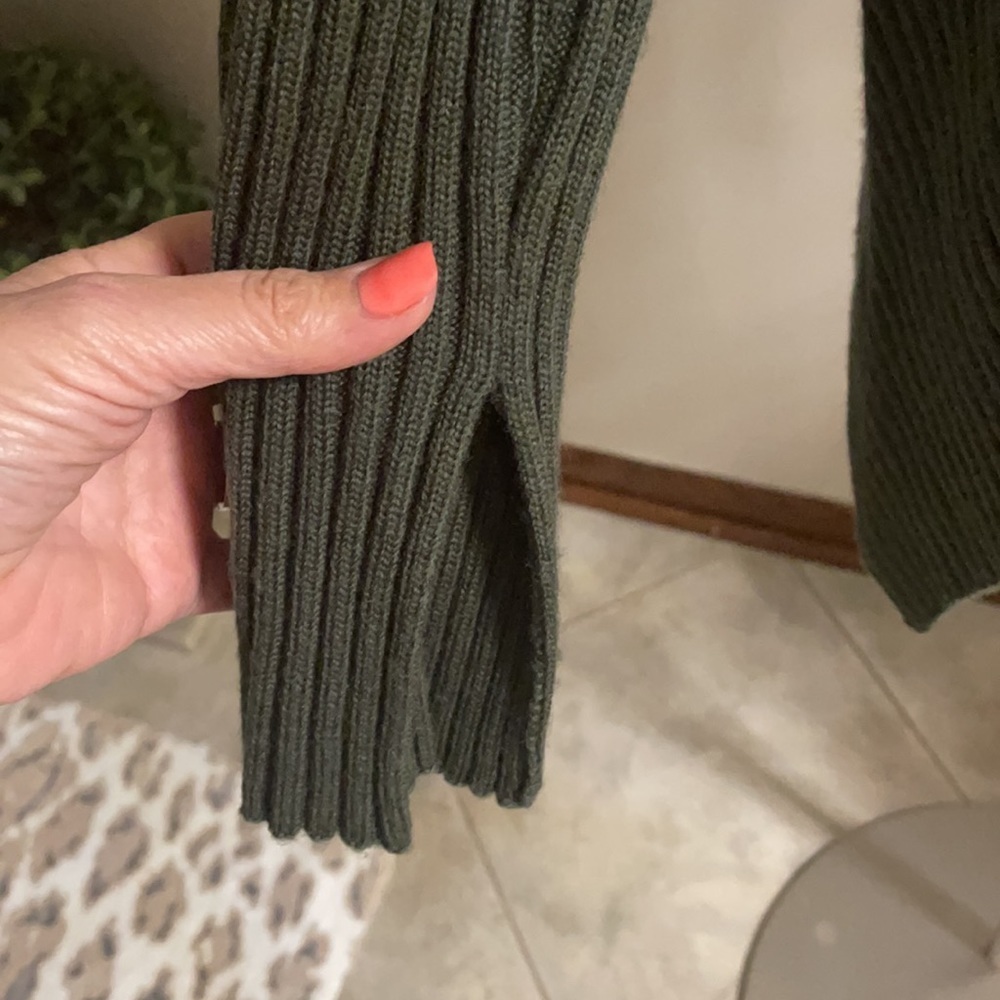 São Paulo green wool cardigan sweater with cascade rabbit fur open front Large - Picture 7 of 14